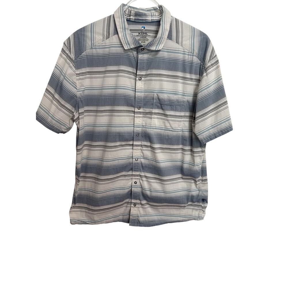 Kuhl Men's Stealth Shirt Large White Stripped Button Snap Short Sleeve Outdoor